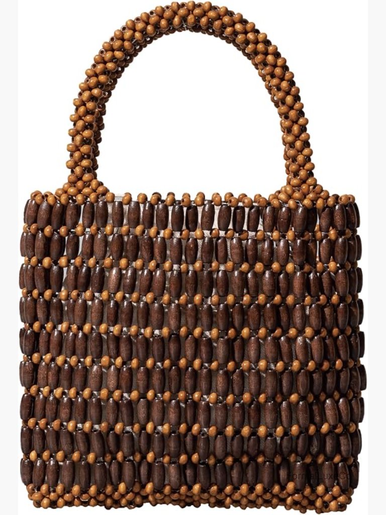 Small Tote Bag Wooden Bead Woven Handbag Clutch Purse